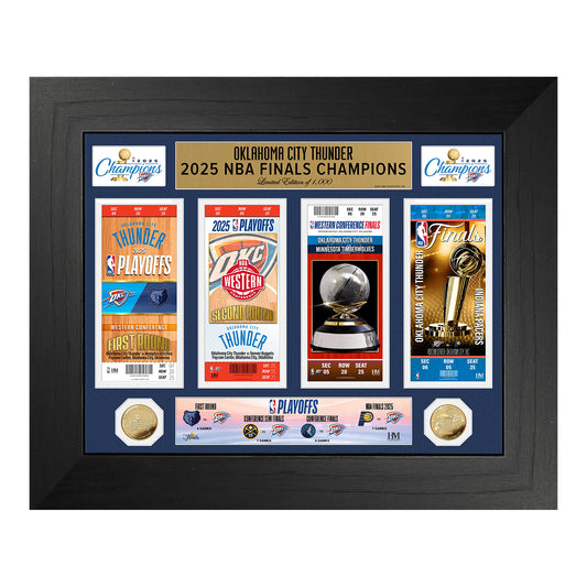 OKC Thunder 2025 NBA Champions Deluxe Road to The Championship Ticket & Gold Coin Photo Mint - Front View