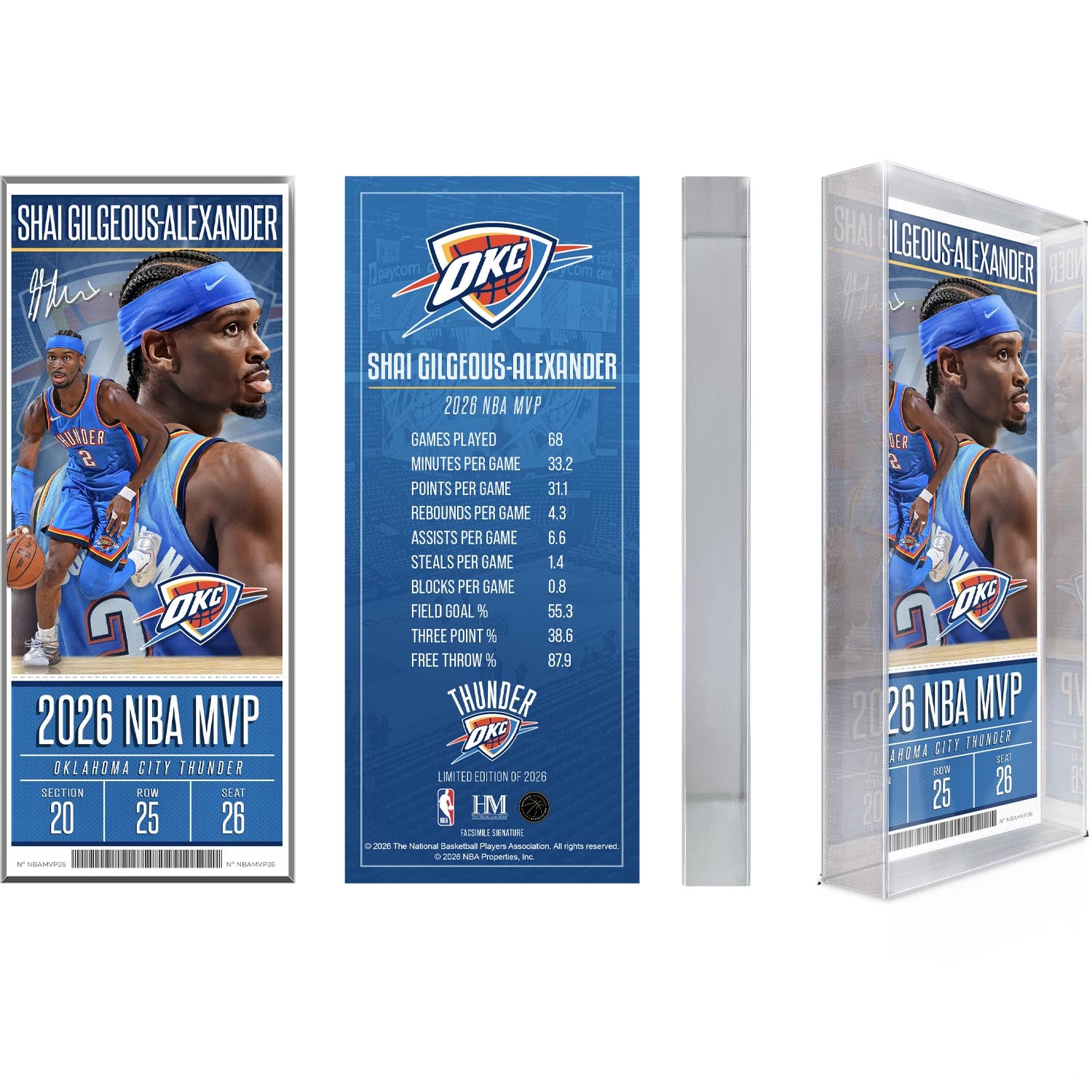 Shai Gilgeous-Alexander 2026 NBA MVP Commemorative Ticket - Front View