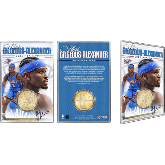 Shai Gilgeous-Alexander 2026 NBA MVP Commemorative Coin Card - Front back and Side View