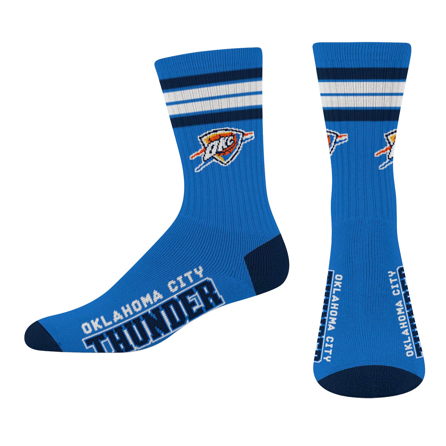 Youth Oklahoma City Thunder 4-Stripe Deuce Socks in Blue - Front View