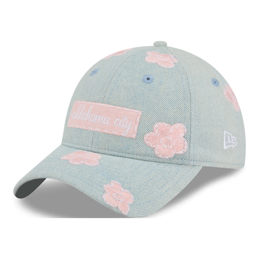GIRLS OKC THUNDER NEW ERA 920 FLORAL DENIM HAT in Blue - Front Left View