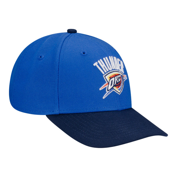 Youth OKC Thunder New Era Global Two-Tone Adjustable Hat in Blue - Front Right View