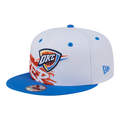 Youth OKC Thunder New Era 9Fifty Swept Snap Hat in White - Front Left View