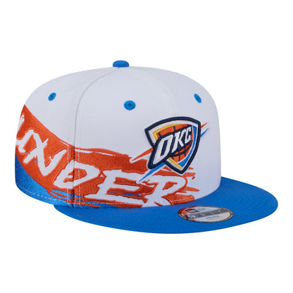 Youth OKC Thunder New Era 9Fifty Swept Snap Hat in White - Front right View