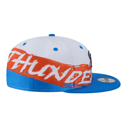 Youth OKC Thunder New Era 9Fifty Swept Snap Hat in White - Right Side View