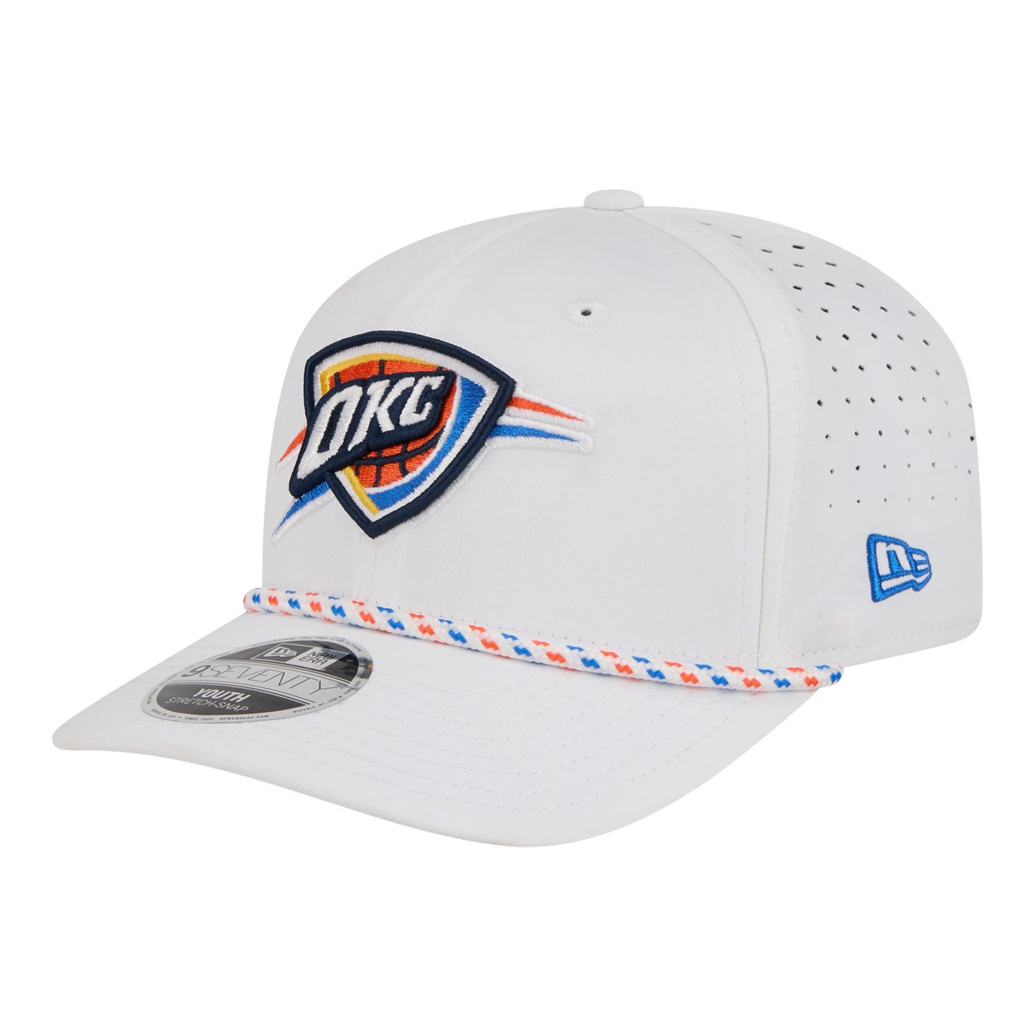 Toddler OKC Thunder New Era 9Seventy Stretch Snap Rope White Hat in White - Front Left View