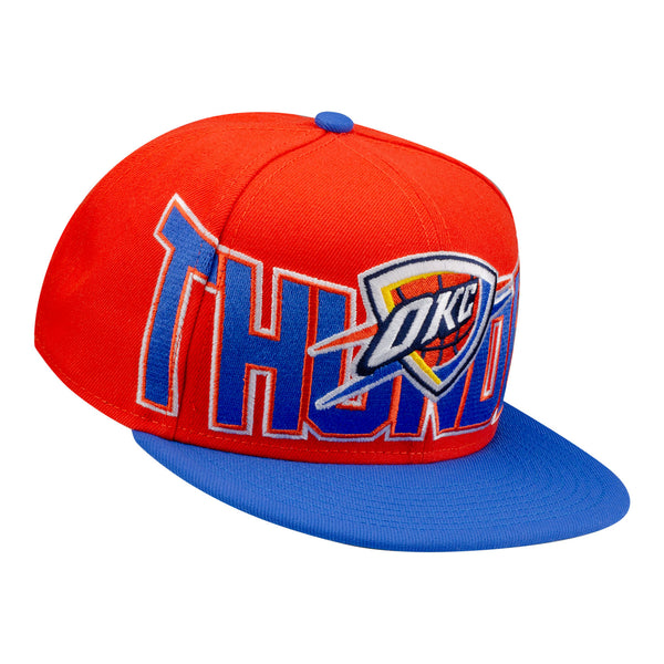 YOUTH OKC THUNDER NEW ERA 950 SATIN WORDMARK SNAPBACK in orange - Front Right View