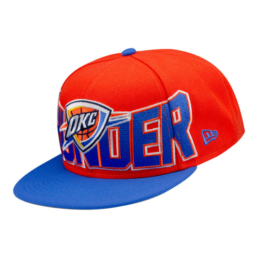 YOUTH OKC THUNDER NEW ERA 950 SATIN WORDMARK SNAPBACK in Orange - Front Left View