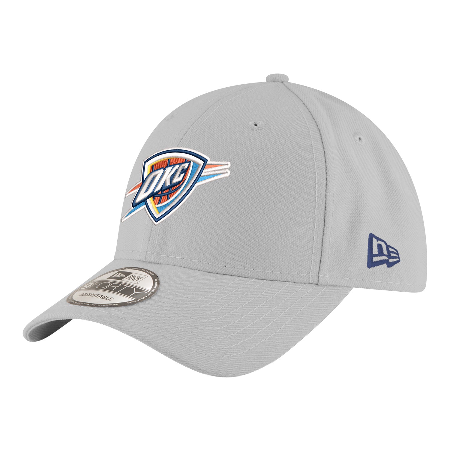 YOUTH OKC THUNDER NEW ERA 940 GREY ADJUSTABLE HAT IN GREY - FRONT LEFT VIEW