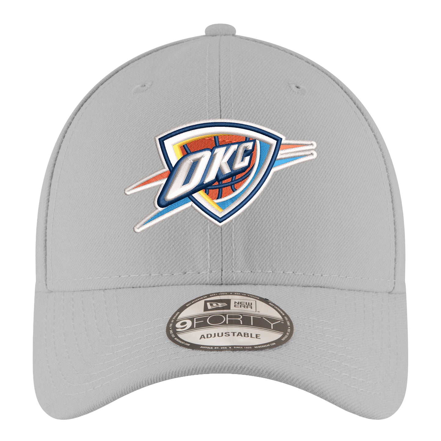 YOUTH OKC THUNDER NEW ERA 940 GREY ADJUSTABLE HAT IN GREY - FRONT VIEW