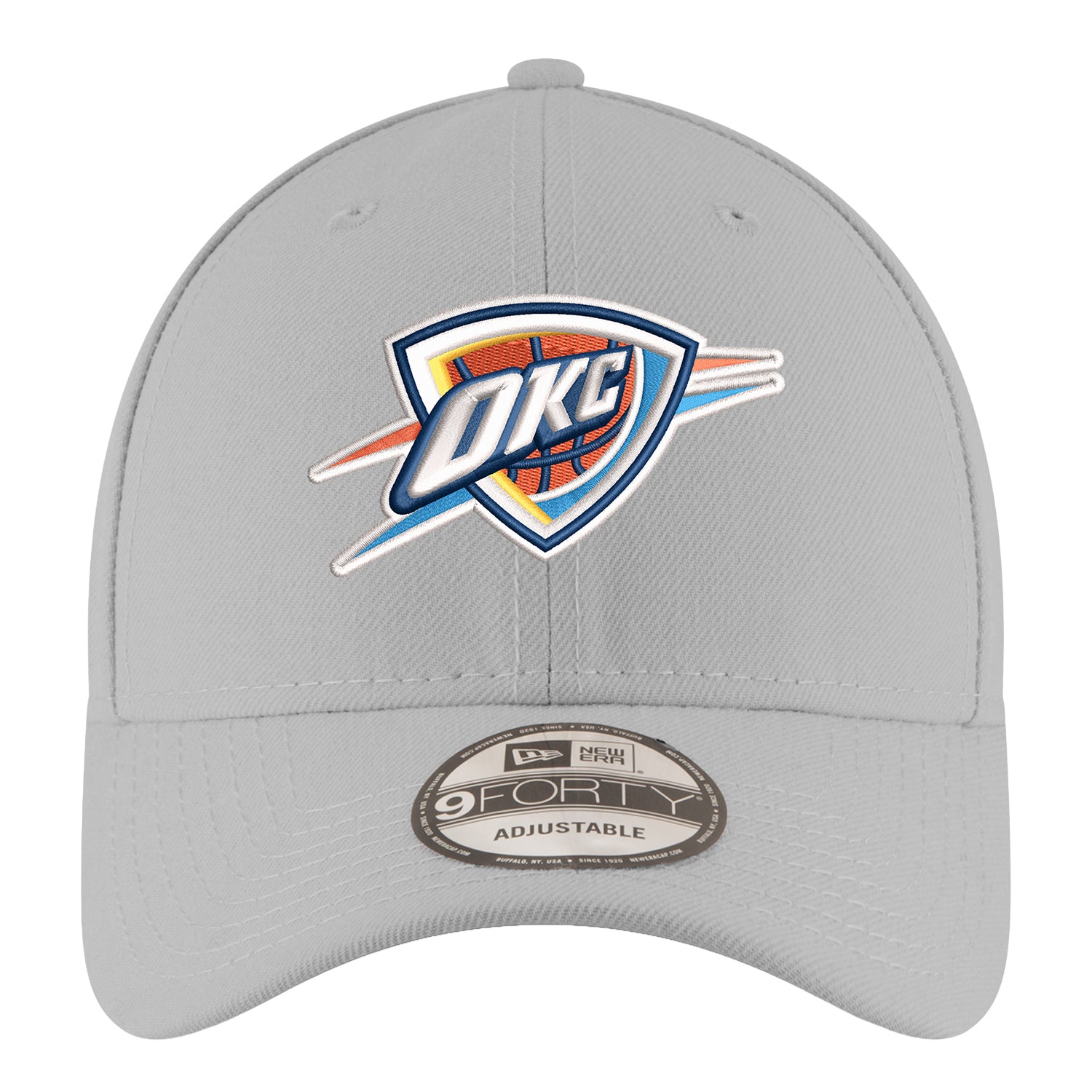YOUTH OKC THUNDER NEW ERA 940 GREY ADJUSTABLE HAT IN GREY - FRONT VIEW