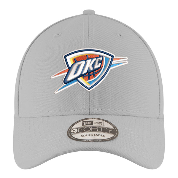YOUTH OKC THUNDER NEW ERA 940 GREY ADJUSTABLE HAT IN GREY - FRONT VIEW