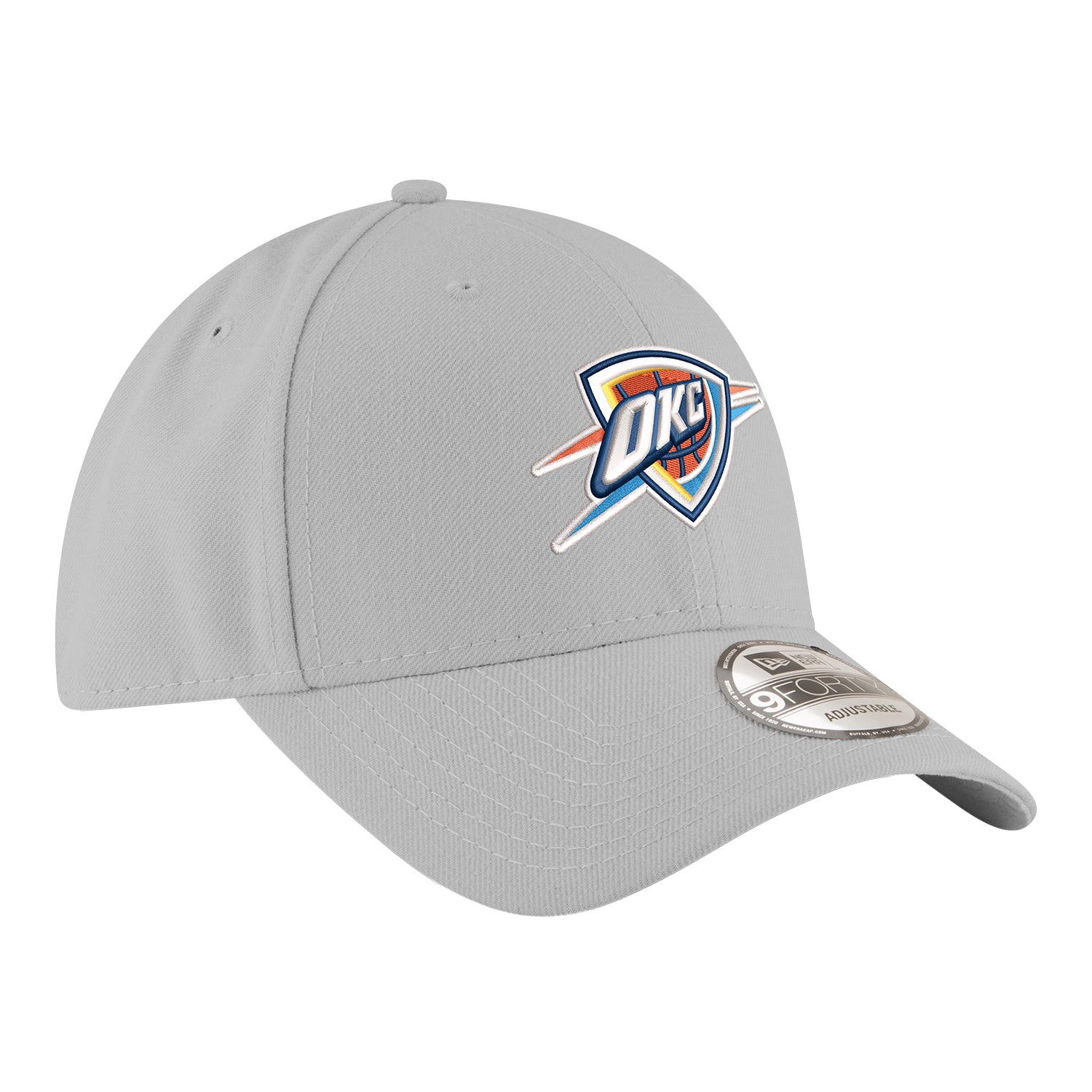 YOUTH OKC THUNDER NEW ERA 940 GREY ADJUSTABLE HAT IN GREY - FRONT RIGHT VIEW