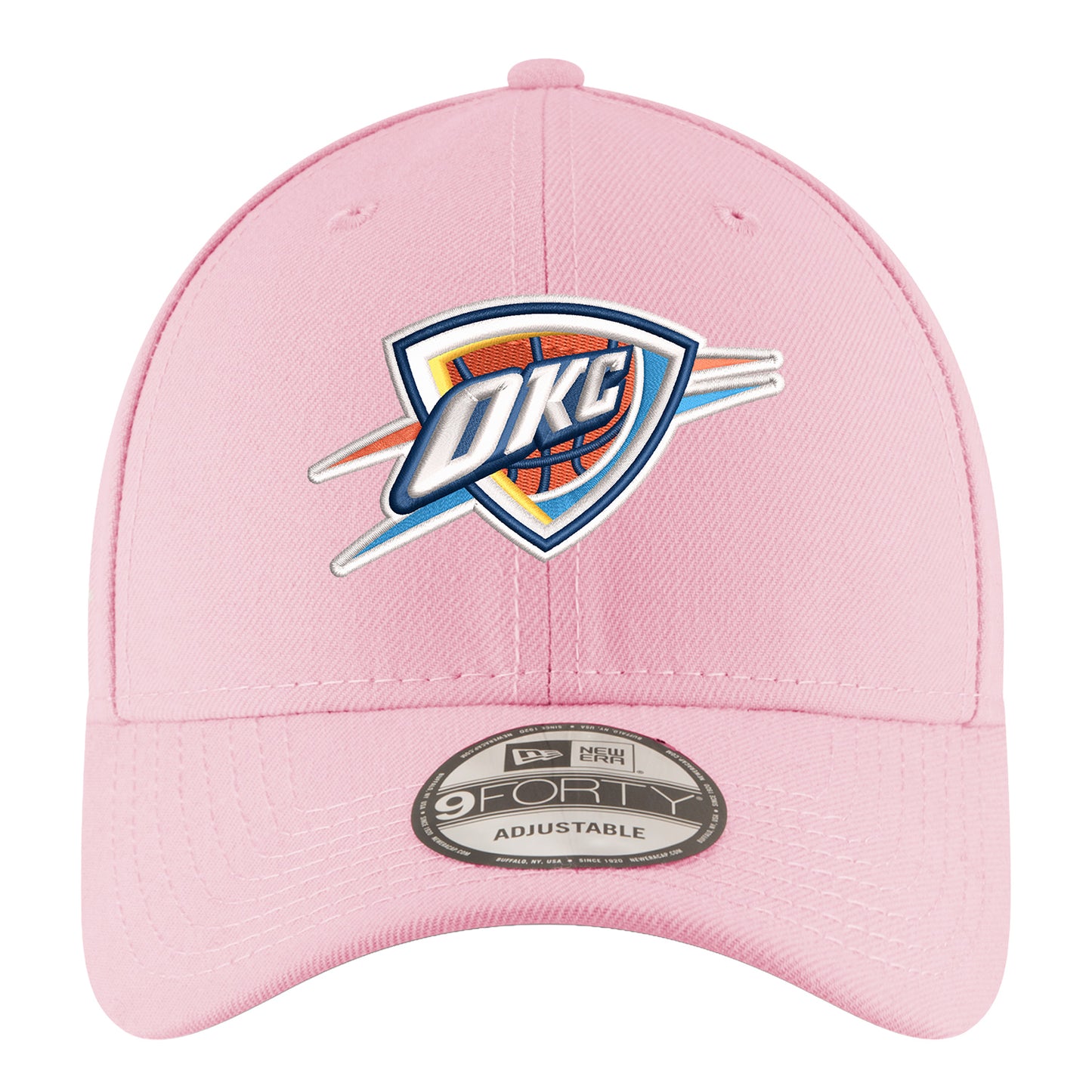 GIRLS OKC THUNDER NEW ERA 940 PINK ADJUSTABLE HAT IN PINK - FRONT  VIEW