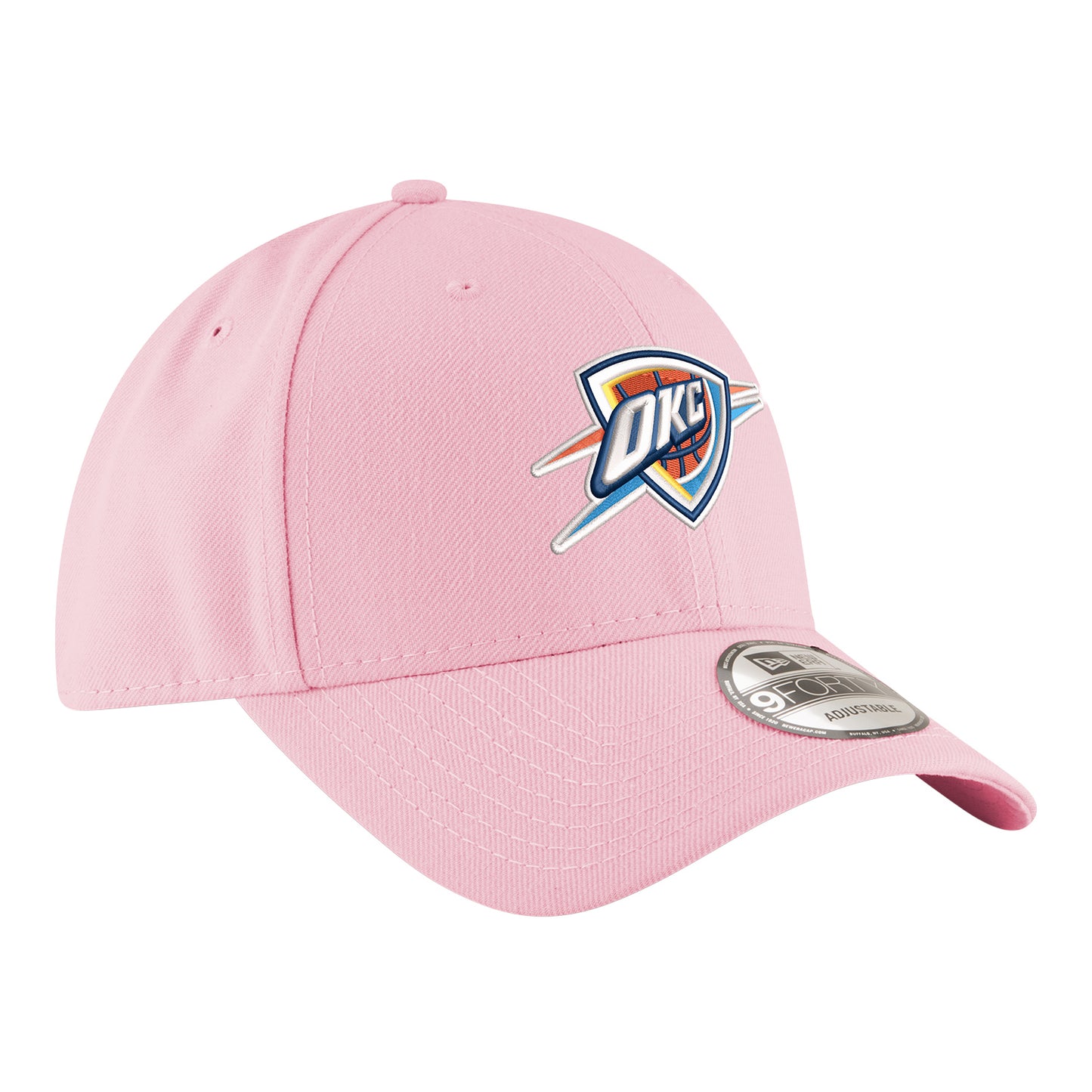GIRLS OKC THUNDER NEW ERA 940 PINK ADJUSTABLE HAT IN PINK - FRONT RIGHT VIEW