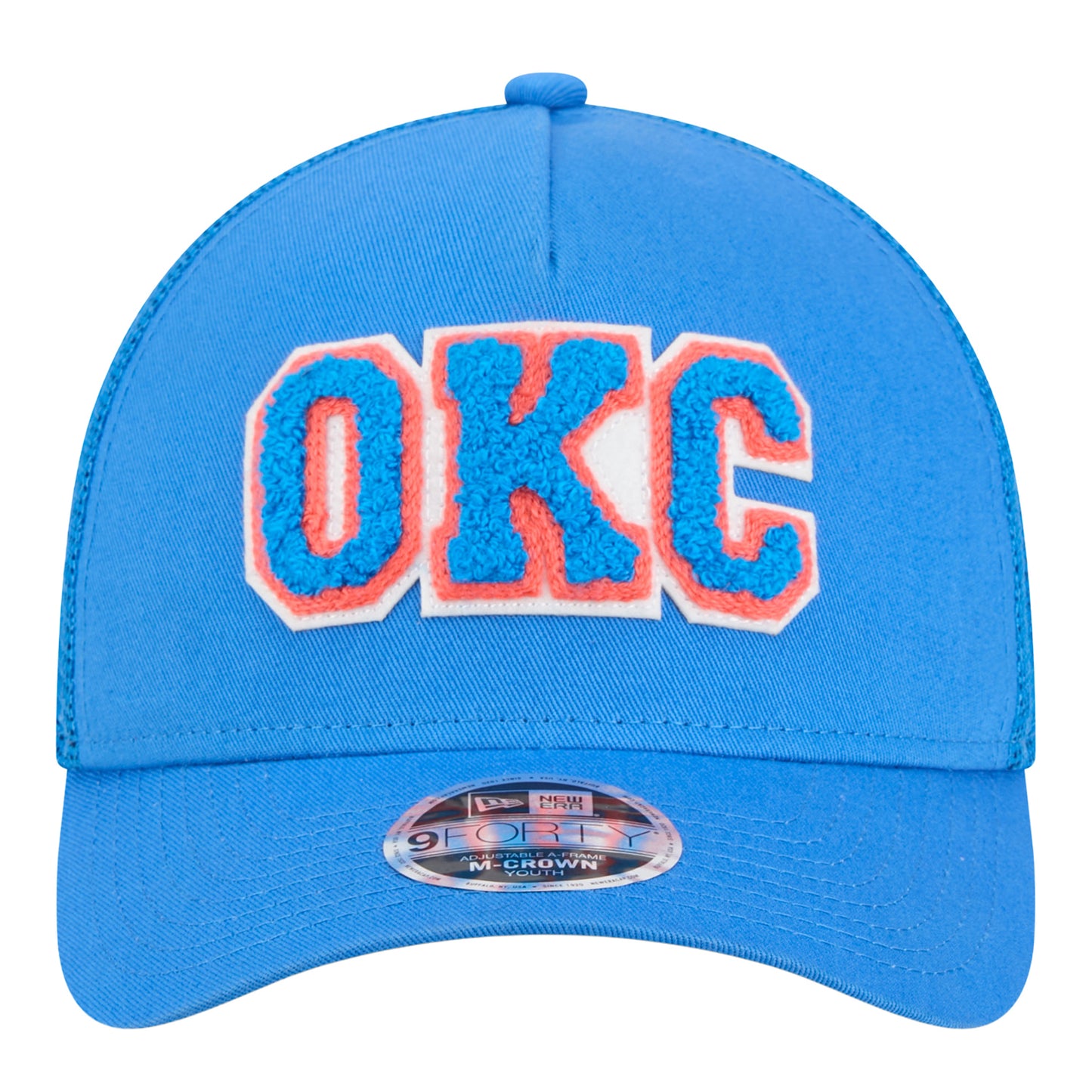 Youth OKC Thunder New Era 9Forty A Frame Glitter Score Hat in Blue - Front View