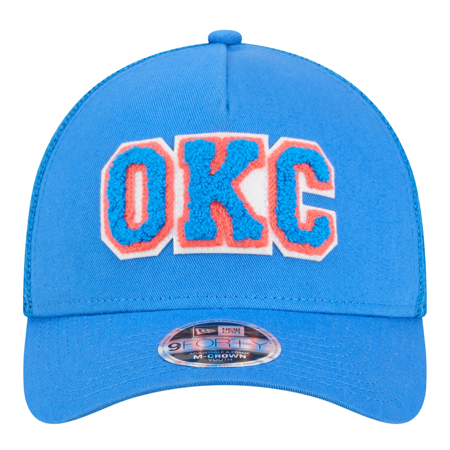 Youth OKC Thunder New Era 9Forty A Frame Glitter Score Hat in Blue - Front View