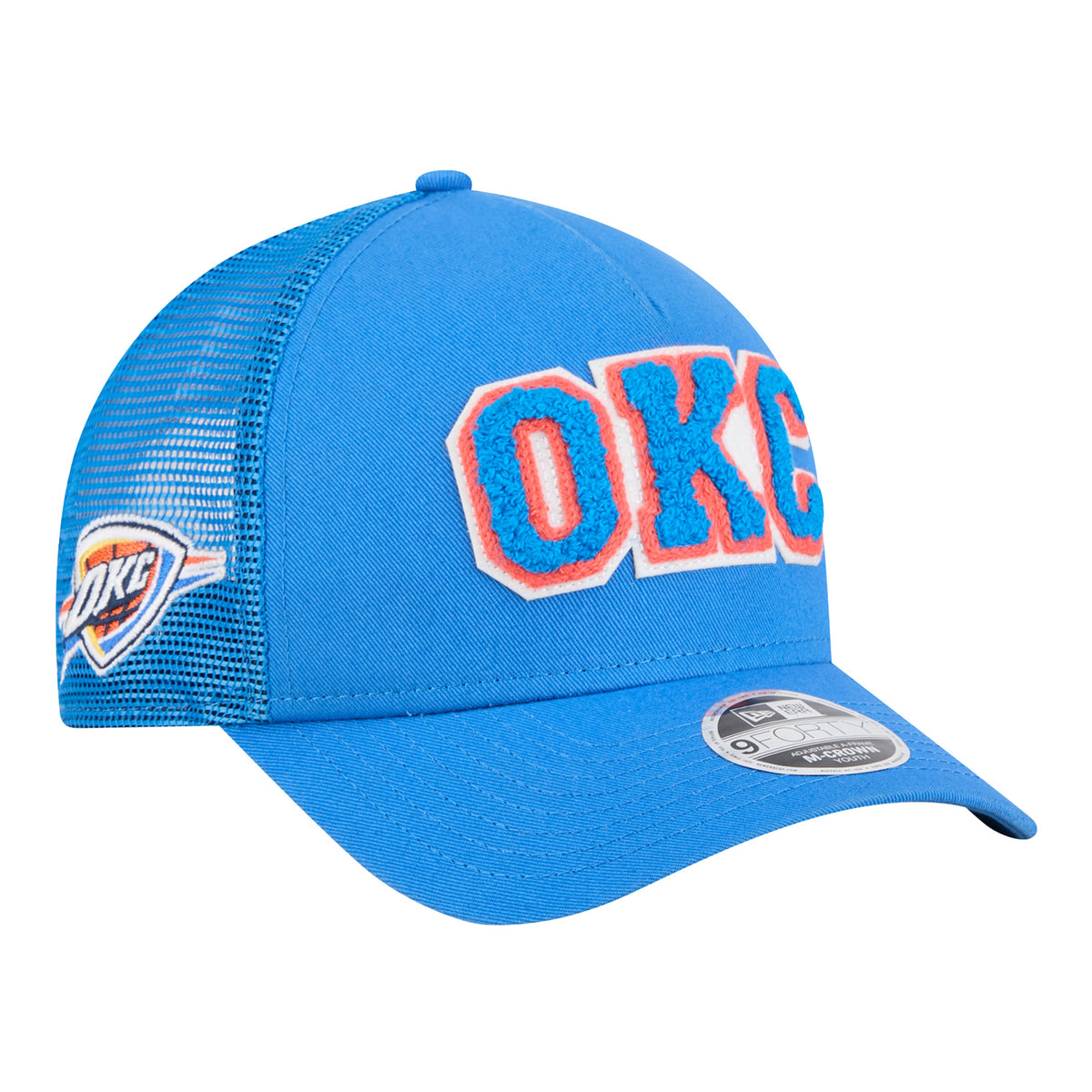 Youth OKC Thunder New Era 9Forty A Frame Glitter Score Hat in Blue - Front Right View