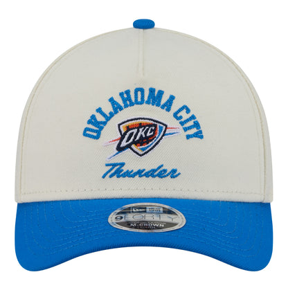 Youth OKC Thunder New Era 9Forty A-Frame Arched Snap Hat in White and Blue - Front view
