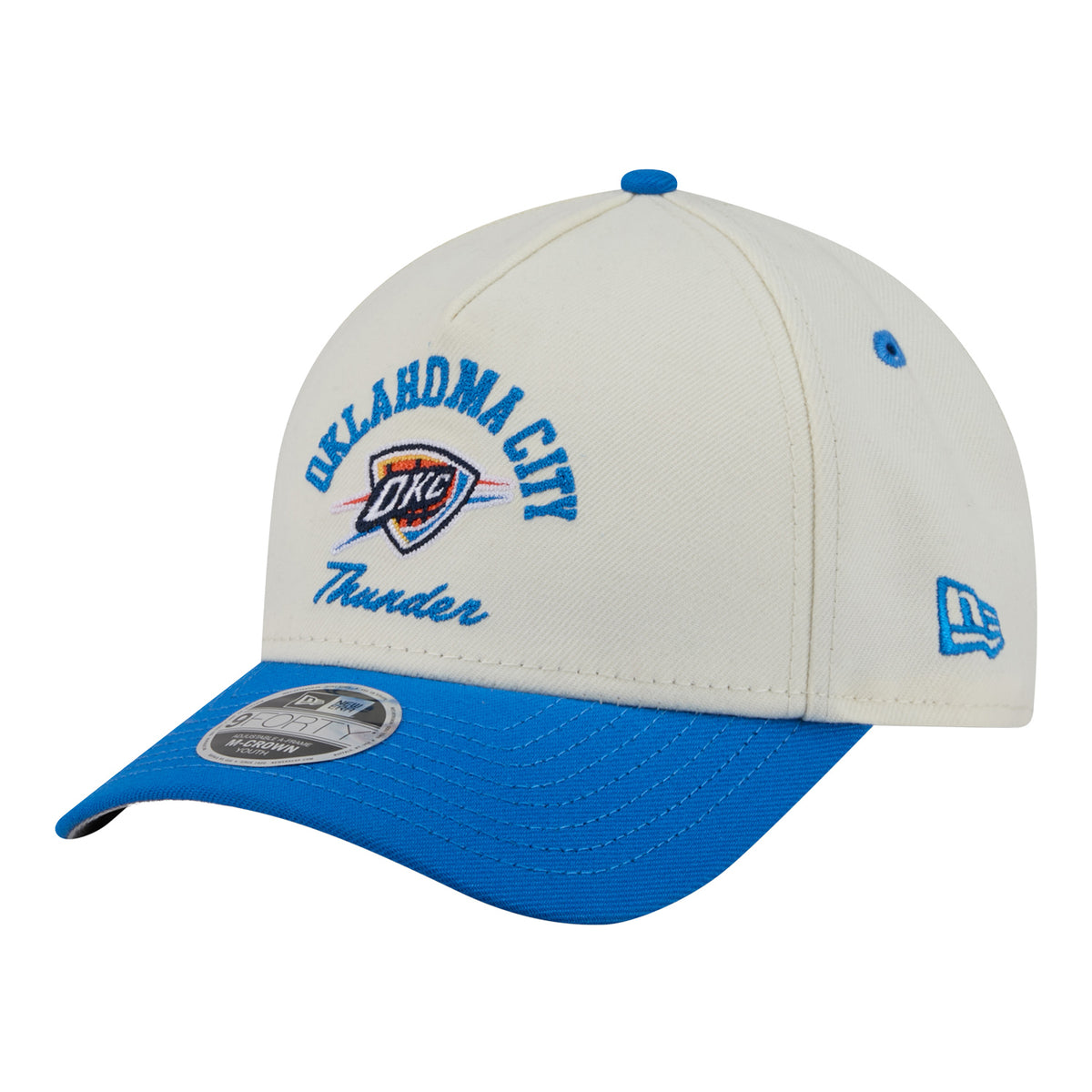 Youth OKC Thunder New Era 9Forty A-Frame Arched Snap Hat in White and Blue - Front left view