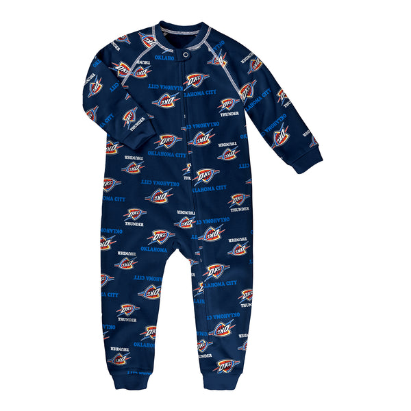 TODDLER THUNDER RAGLAN ZIP-UP COVERALL IN BLUE - FRONT VIEW
