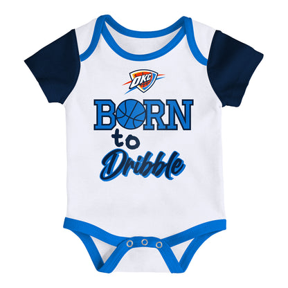 Infant Oklahoma City Thunder 3Pk Assortment of Blue, White and Navy Onesies - White Onesie Front View