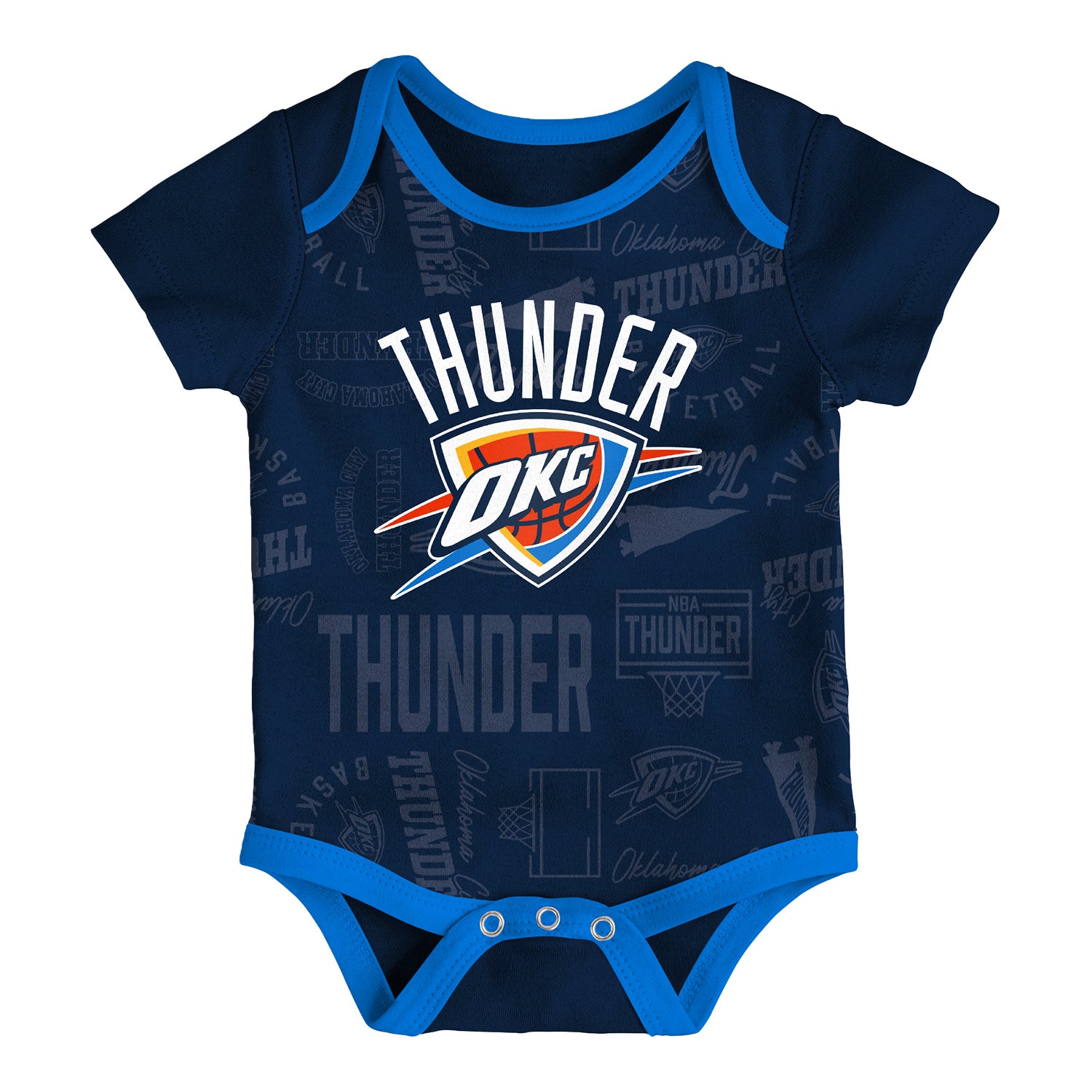 Infant Oklahoma City Thunder 3Pk Assortment of Blue, White and Navy Onesies - Navy Onesie Front View