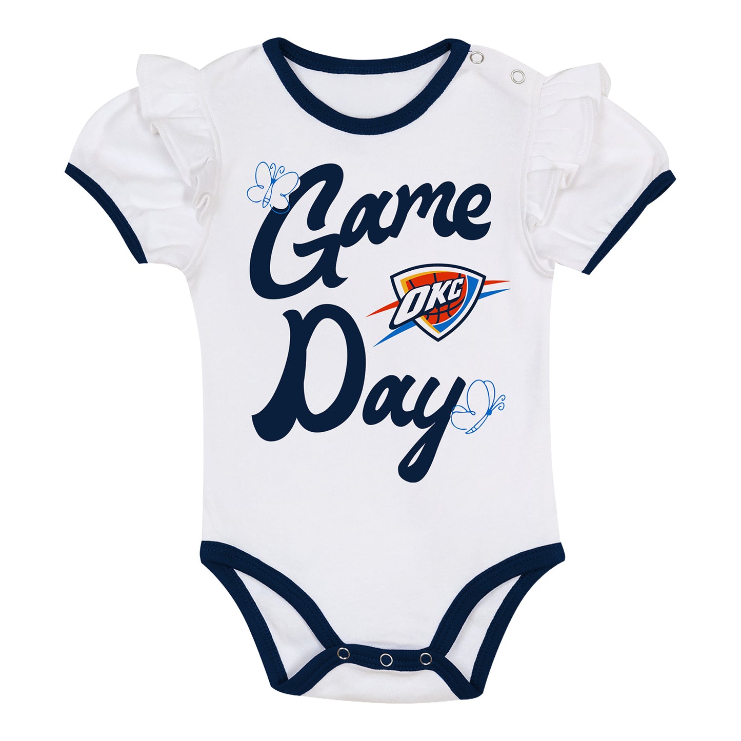 Infant OKC Thunder Outerstuff Hitter Up Onesie Outfit in White - Shirt Front View