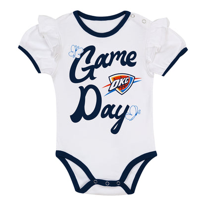 Infant OKC Thunder Outerstuff Hitter Up Onesie Outfit in White - Shirt Front View