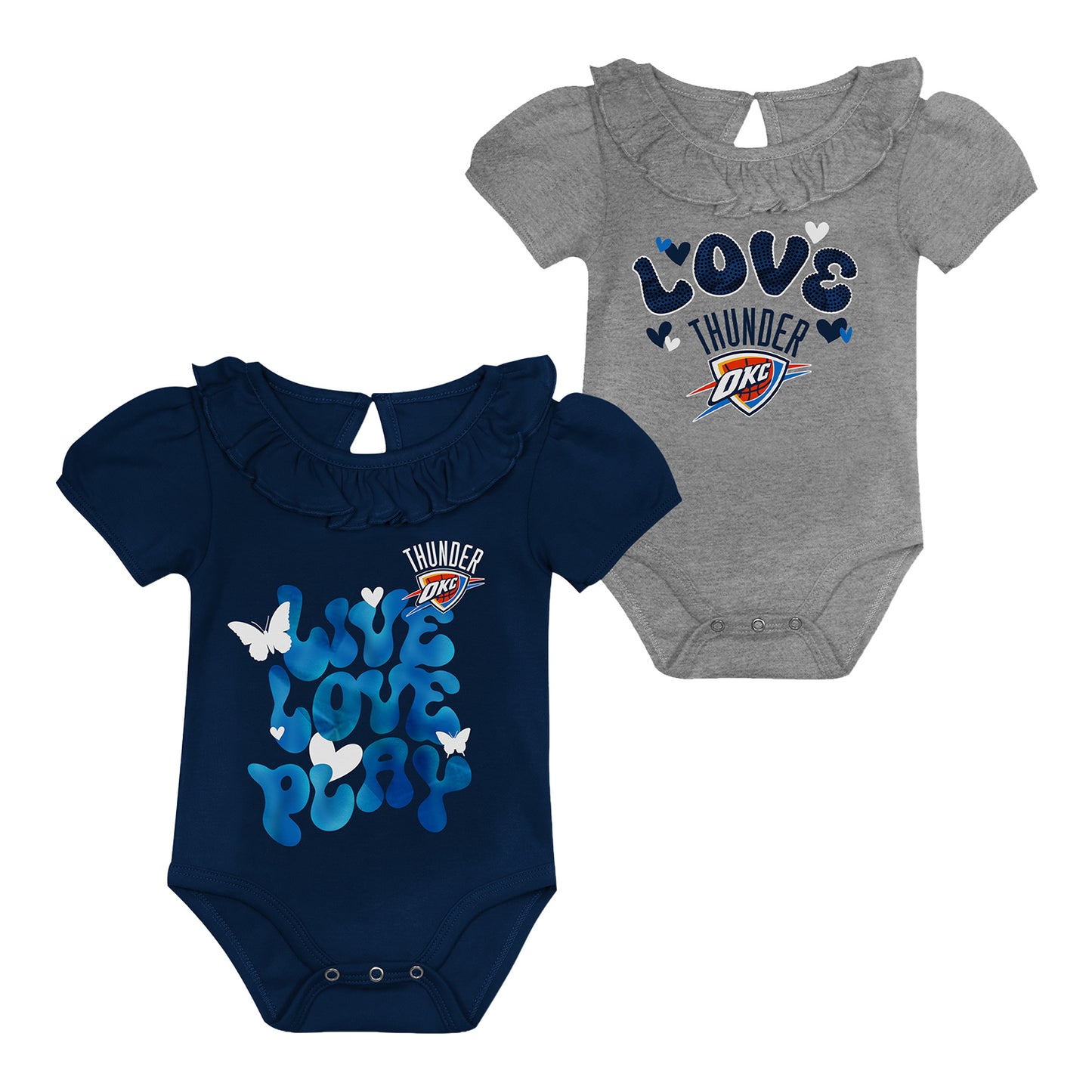 Infant OKC Thunder Outerstuff Hop Base 2-Pack Onesie Set in Blue and Grey - Front View