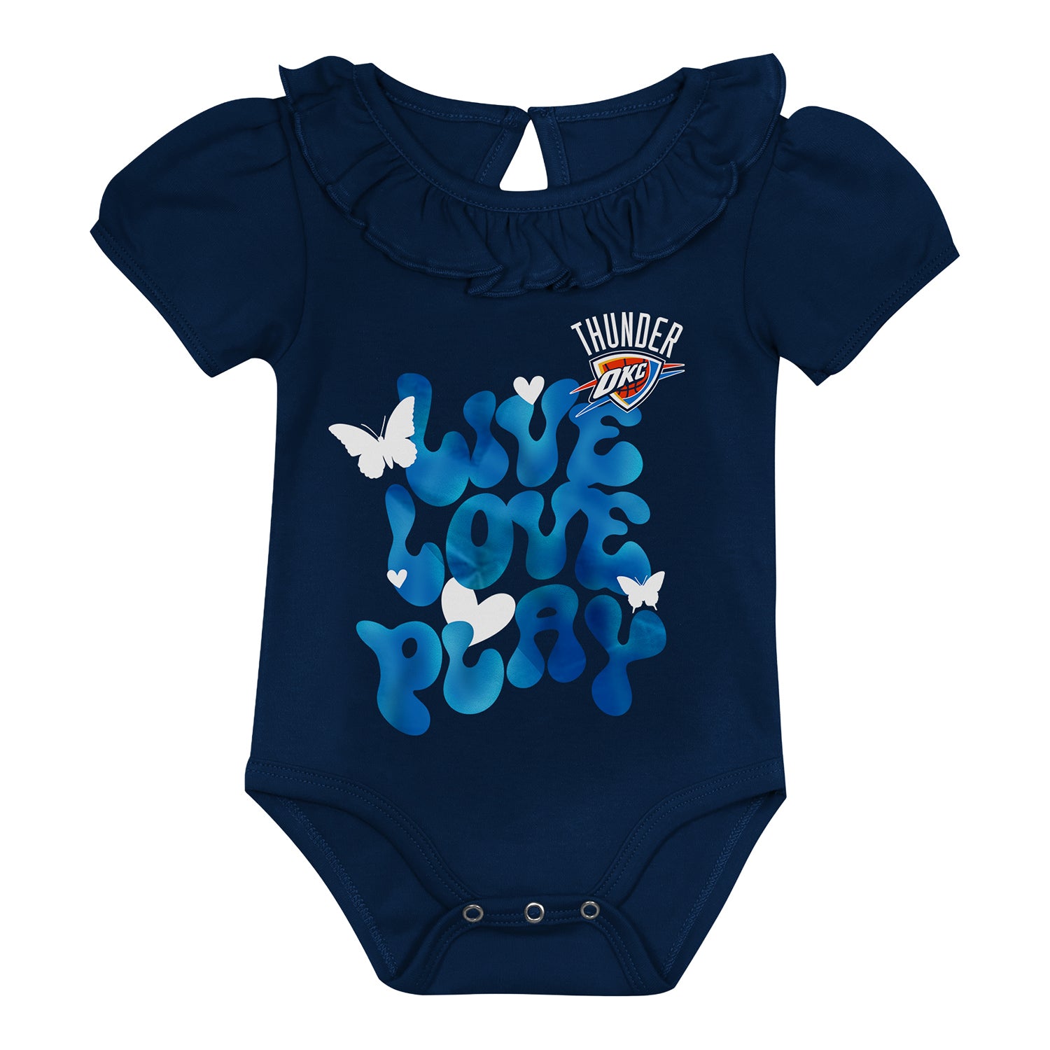Infant OKC Thunder Outerstuff Hop Base 2-Pack Onesie Set in Blue and Grey - Front View
