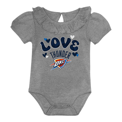 Infant OKC Thunder Outerstuff Hop Base 2-Pack Onesie Set in Blue and Grey - Front View