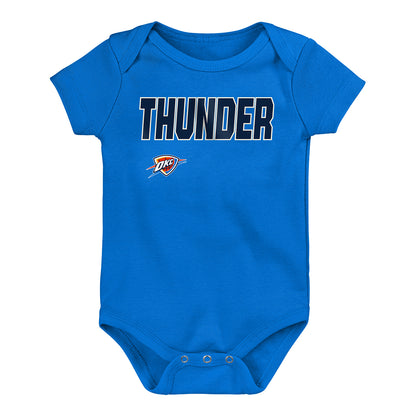 Infant OKC Thunder Outerstuff Littlest Player 3-Pack Onesie Set in Blue - Front View