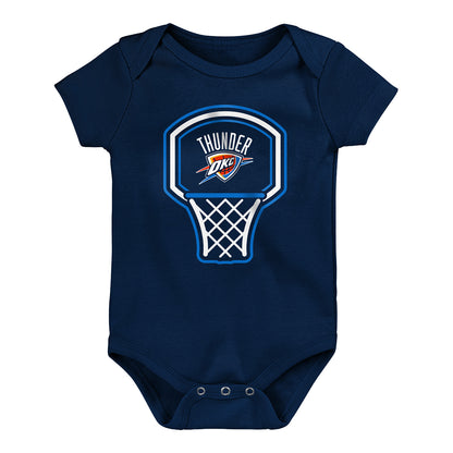 Infant OKC Thunder Outerstuff Littlest Player 3-Pack Onesie Set in Navy - Front View