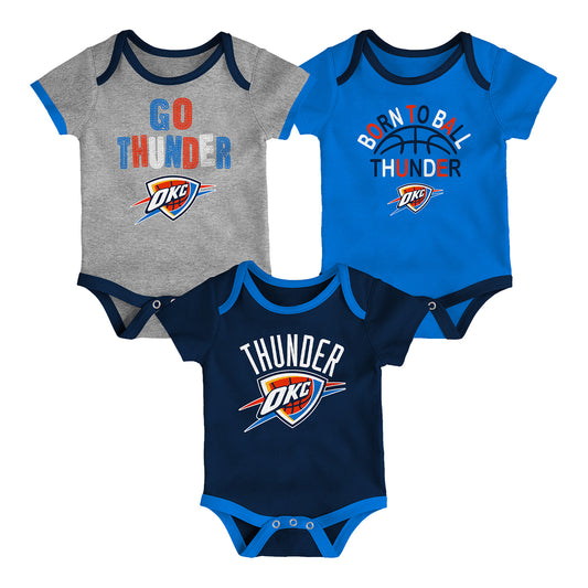 Infant OKC Thunder Outerstuff Born To Ball 3-Pack Onesie Set - Front View