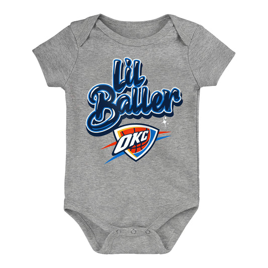 Newborn OKC Thunder Outerstuff Lil Baller Onesie in Grey - Front View