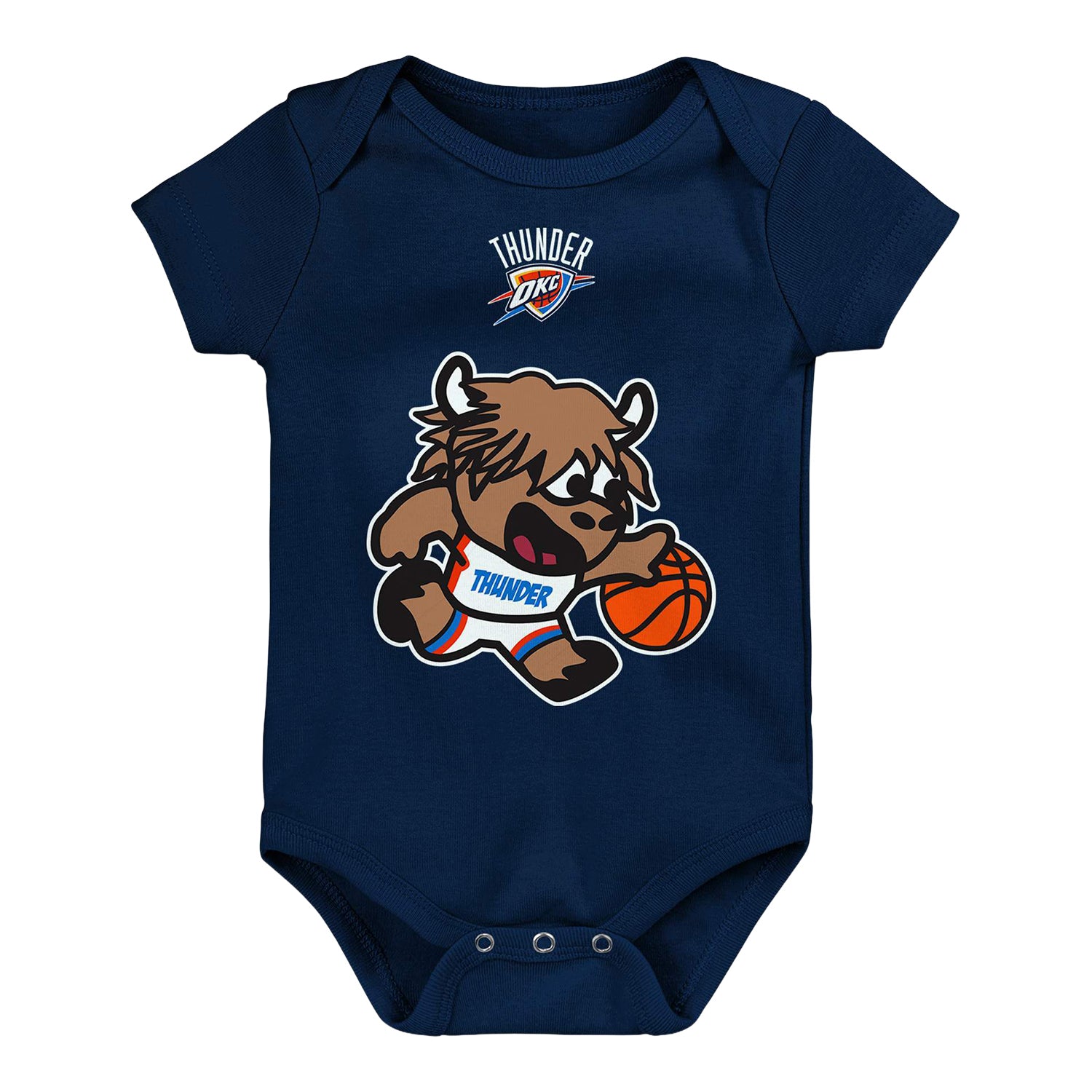Newborn OKC Thunder Outerstuff Player Ready Mascot Onesie in Navy - Front View