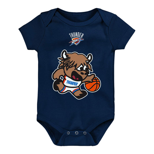Newborn OKC Thunder Outerstuff Player Ready Mascot Onesie in Navy - Front View