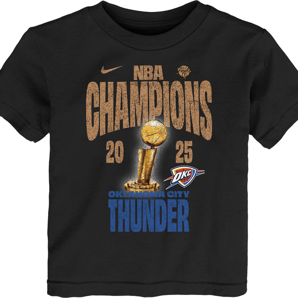 Toddler Oklahoma City Thunder 2025 NBA Champions Nike Locker Room T-Shirt in Black - Front View