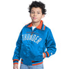 Youth OKC Thunder GIII Varsity Captain Blue Starter Jacket in Blue - Front View