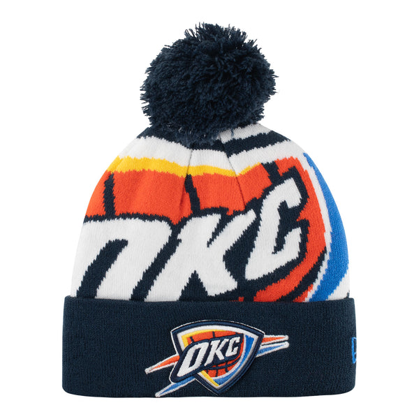 THUNDER WHIZ YOUTH KNIT HAT In Blue, Orange & White - Front View