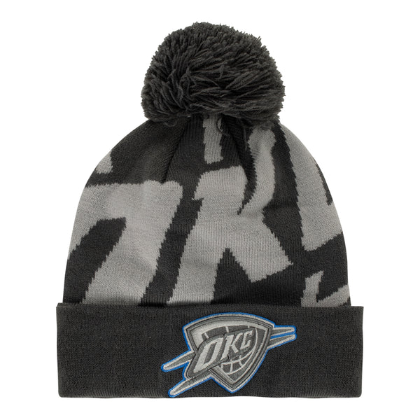 THUNDER WHIZ YOUTH KNIT HAT in grey and black, front view