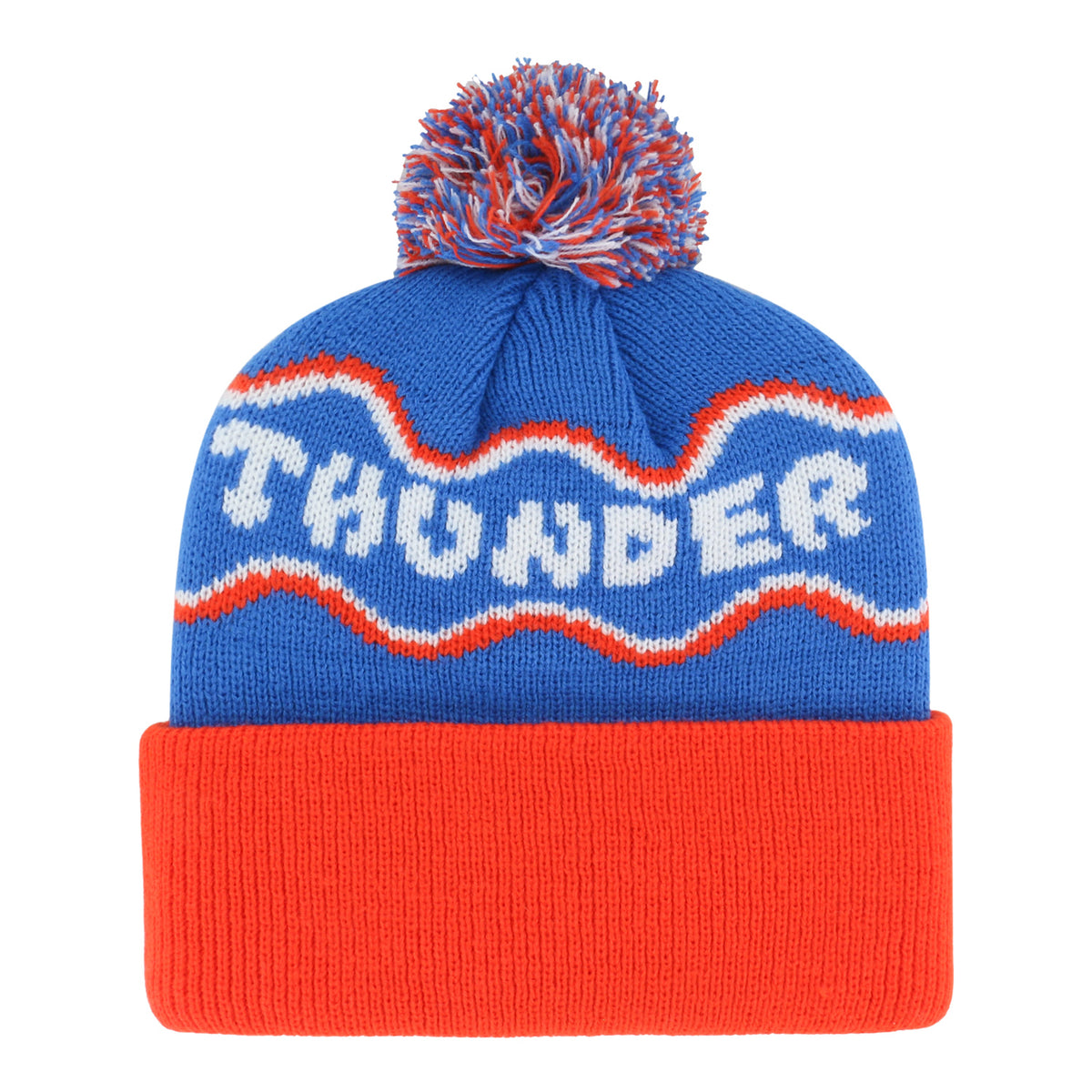 Youth OKC Thunder 47 Brand Squiggle Cuff Knit Beanie in Blue - Back View