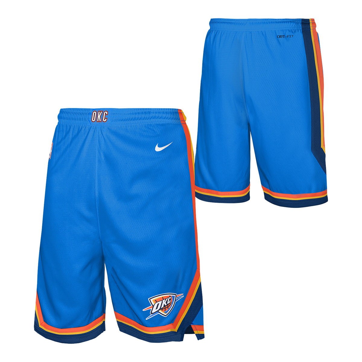 Youth Oklahoma City Thunder Nike Icon Swingman Shorts in Blue - Front and Back View