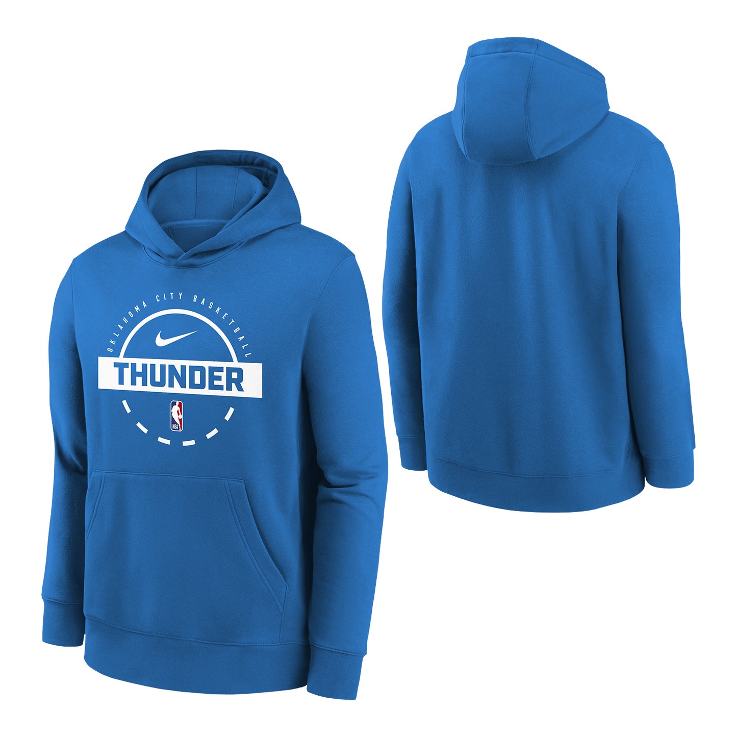 Youth Oklahoma City Thunder Practice Hooded Sweatshirt in Blue - Front and Back View