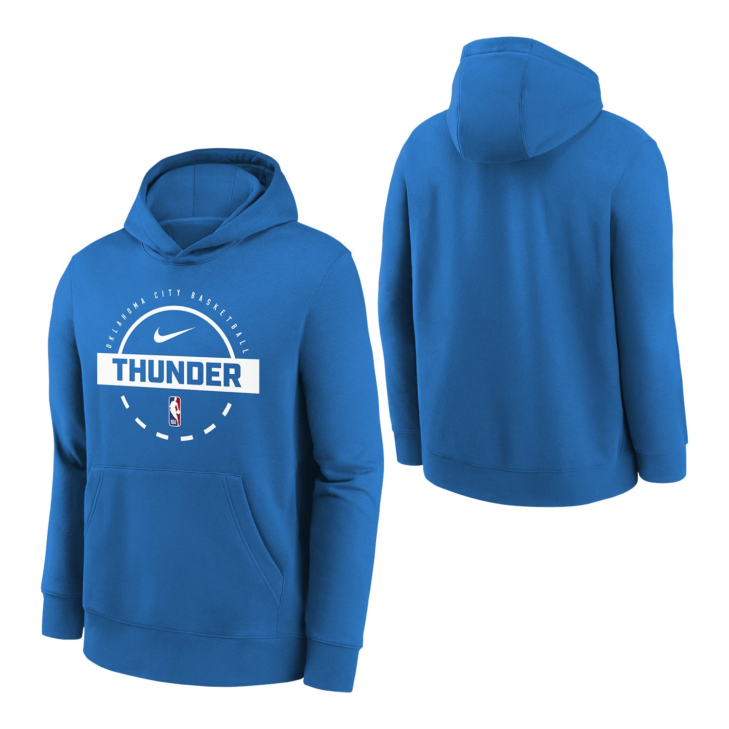 Youth Oklahoma City Thunder Practice Hooded Sweatshirt in Blue - Front and Back View