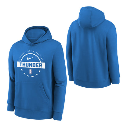 Youth Oklahoma City Thunder Practice Hooded Sweatshirt in Blue - Front and Back View