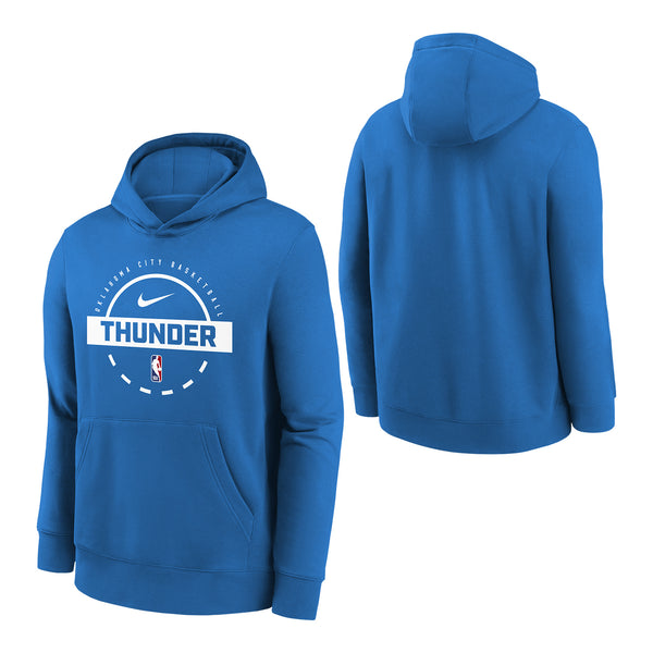 Youth Oklahoma City Thunder Practice Hooded Sweatshirt in Blue - Front and Back View