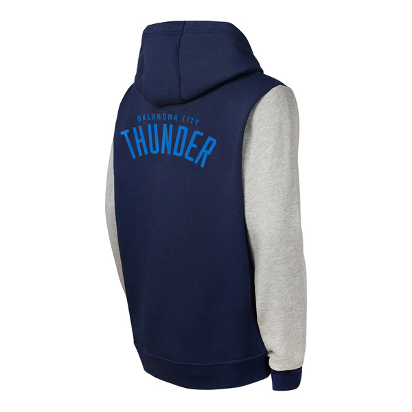 Youth Oklahoma City Thunder Outerstuff Fair Catch Fleece Hooded Sweatshirt in Blue and Grey - Back View