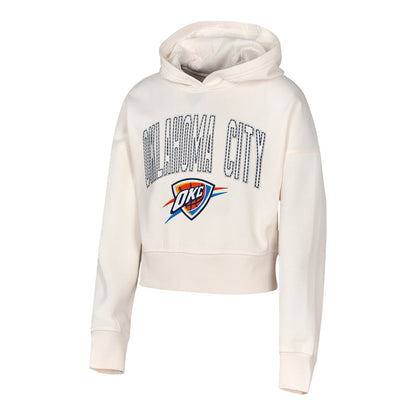 Youth Oklahoma City Thunder Outerstuff Franchise Player Crop Hooded Sweatshirt in White - Front View